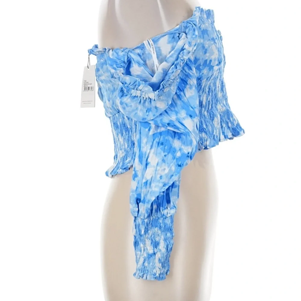 Faithfull The Brand Willow Smocked Blue Floral Top Puff Sleeve Square Neck 8 NWT